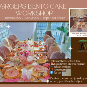 Groeps Bakworkshop Bento Cake decoreren in Amsterdam waarbij deelnemers hun eigen Bento Cake decoreren tijdens een high tea, inclusief lunch, certificaat en taart om mee naar huis te nemen.