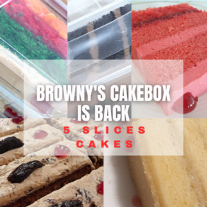 Luxury assorted cake slices from Browny’s Cakes including Red Velvet, Pistachio, Choco Dulce de Leche and Ponche Crema flavors